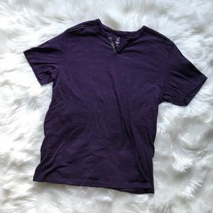 I.N.C Purple V Neck Tee with Faux Leather Accents